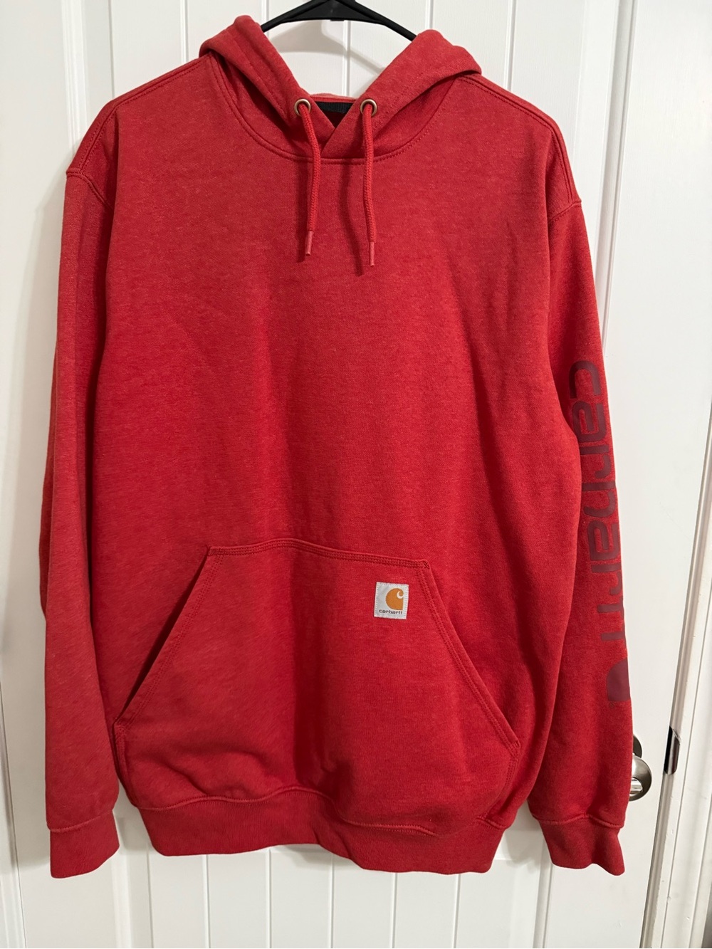 Carhartt Red Pullover Hoodie with Sleeve Logo